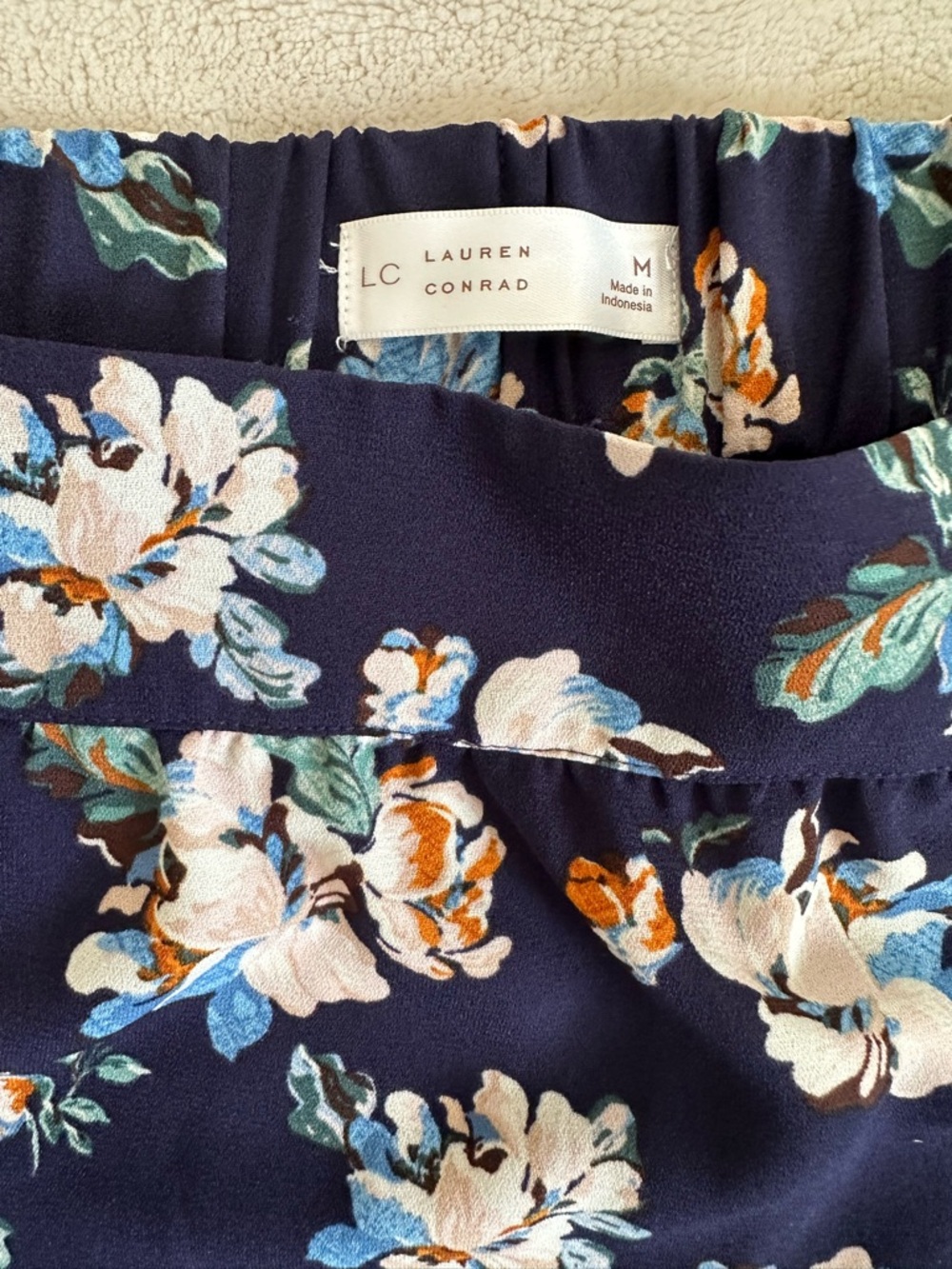 LC Lauren Conrad Navy Floral Tiered Skirt with Blue & White Blooms (M) - Picture 2 of 3